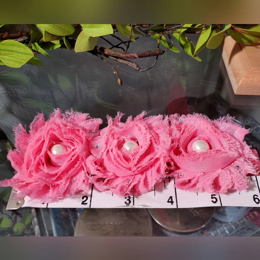 Set Of 2 Hair Bows Pink Floral Headband with Pearls, Gray Headband Bow 6